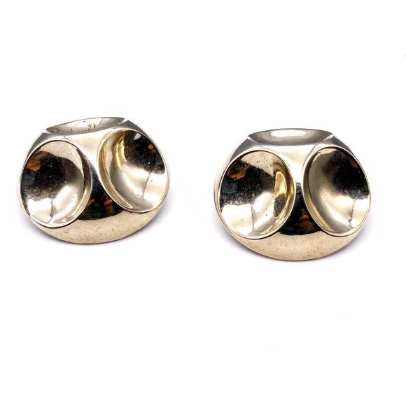 Fabulous Modernist Dome Earrings, Silver Tone Space Age Mid Century Polished - Picture 4 of 6